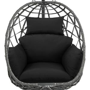 Egg Chair Cushion Replacement, Waterproof Thicken Hanging Egg Swing Chair Cushion for Outdoor Furniture, Wicker Rattan Hammock Basket Cushion with Headrest Pillow 47x31.5x4.7 inch(Black), Standard size