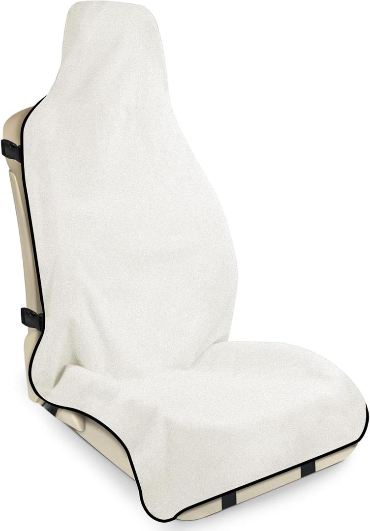 INFANZIA Waterproof Sweat Towel Seat Cover, Premium Car Seat Towel Protector for Trucks SUV Jeep, Universal Non-Slip Bucket Seat Covers for Post Gym Workout, Running, Swimming, Beach (White, 1Pcs) (one)