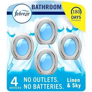 Febreze Bathroom Air Freshener, Odor-Fighting, Plug In Alternative, Air Fresheners for Home and Bathroom and Kitchen, Closet Air Fresheners, Linen & Sky Scent, 12 Count