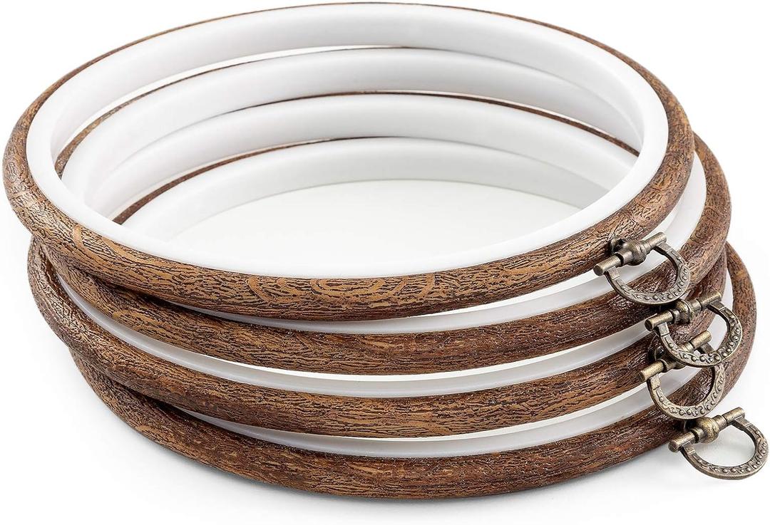 PATIKIL 4 Pieces 5 Inch Embroidery Hoops Frame Round Imitated Wood Circle Cross Stitch Hoop Ring for Embroidery Art Craft Handy Sewing Decoration