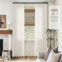 Pinch Pleated Linen Curtains 108 Inches Long for Living Room with Hooks Rings Back Tab Pinch Pleat Drapes for Track System Cream Ivory Light Filtering Semi Sheer 108 Inch Curtains for Dining Bedroom, Natural