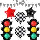 Race Car Birthday Party Decorations with Traffic Light Balloons,Automobile Party Decorations for Kids Include Transportation Light Balloons Checkered Pennant Banner Checkered Balloon