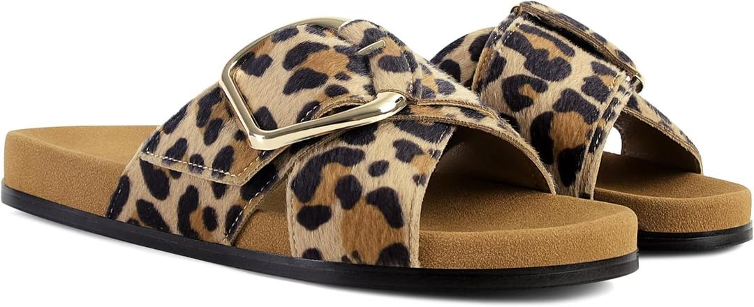 Flat Sandals for Women Cross Buckle Straps Slides Slip-On Comfortable Summer Vacation Beach Sandals 8.5