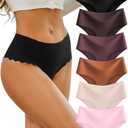 Sth Big High Waisted Seamless Underwear for Women No Show Panties Cheeky Scalloped Edge Bikini Breathable Briefs, Pack of 6, S