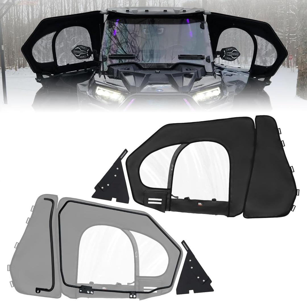 KEMIMOTO Upper Doors with Steel Frame Compatible with Polaris RZR XP 1000 / XP Turbo 2014-2023, Waterproof Tear-Resistant Embossed PVC Oxford fabric Cab Enclosure Upper window - 2 Seater