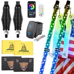 Ehaho 2 Pack 3FT Whip Lights with Spring Base,LED Whip Light with App & Remote Control, Spiral RGB Chasing Lighted Whips with Rocker Switch, Music Whip Light for UTV ATV Polaris RZR Can-Am SXS Truck