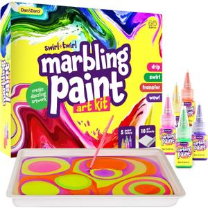 Dan&Darci Marbling Paint Art Kit for Kids - Arts & Crafts Gifts for Girls & Boys Ages 6-12 Years Old - Craft Kits Set - Gift Ideas Activities Toys Age 6 7 8 9 10 Year Olds - Marble Painting Sets