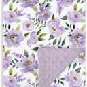 Baby Blankets for Girls 30" x 40" Shower Gift, Soft Double Layer Minky Blanket with Dotted Fleece Back, Nursery Bed Receiving Quilt for Newborn Infant Toddler Purple Peony Floral Theme