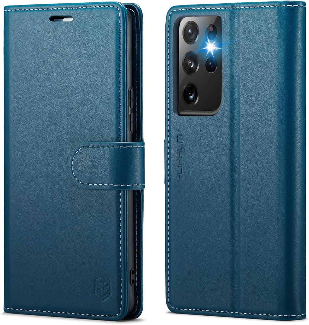 Wallet Case for Samsung Galaxy S21 Ultra, RFID Blocking Credit Card Holder, PU Leather Folio Flip Kickstand Protective Shockproof Cover for Samsung S21 Ultra (Blue)