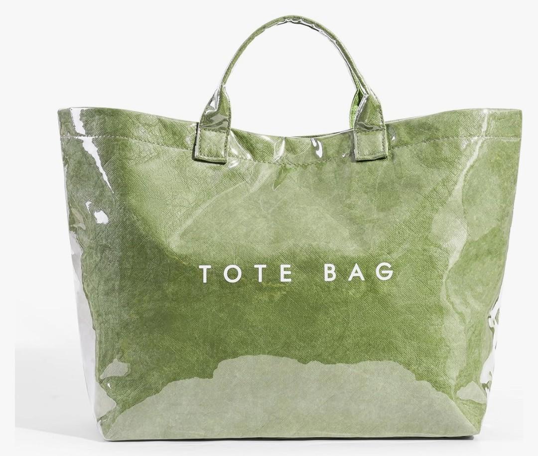 Lushandy PVC Tote Bag Women's Plastic Tote Purse Large Letters Print Hobo Handbag for Work, Beach, Gift