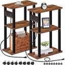 TUTOTAK Small Narrow Side Table with Charging Station, Set of 2 Skinny End Table for Small Spaces, Slim Nightstand with USB Ports and Outlet,Sofa Beside Table with Wheels, Brown TB01BB047
