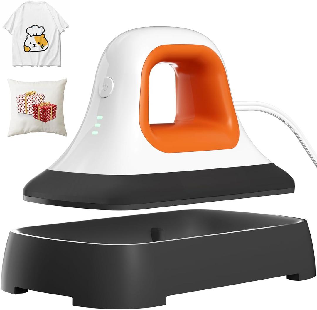 Mini Heat Press Machine for T-Shirts, Hats Shoes - Ceramic Plate, 3 Temp Settings, Auto Shutoff, Portable Handheld Iron for Sublimation & HTV Projects