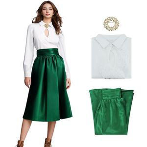 Ellen Costume Christmas Vacation Ellen Shirt Skirt Brooch Set Vintage Dress for Women (Large, Green)