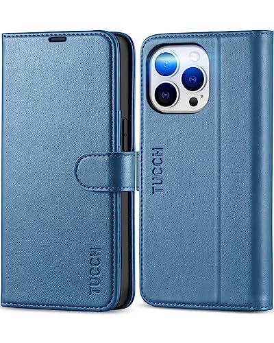 TUCCH Wallet Case for iPhone 13 Pro 5G, [TPU Shockproof Inner Shell], PU Leather [RFID Blocking] Card Holder Magnetic Stand Protective Cover Compatible with iPhone 13 Pro 6.1-inch 2021, Lake Blue