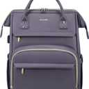 LOVEVOOK Leather Laptop Backpack for Women 15.6 inch,Travel Backpack Purse Nurse Teacher Backpack Computer Laptop Bag,Professional College Business Work Bag Carry On Backpack with USB Port,Grey Purple