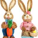 Easter Bunny Decor 13.38 in Standing Sisal Rabbit Figurine Handmade Easter Straw Mr. Bunny Statues Spring Straw Bunny Cute Photo Props Gifts for Farmhouse Spring Home Porch Decor Easter Table Decor