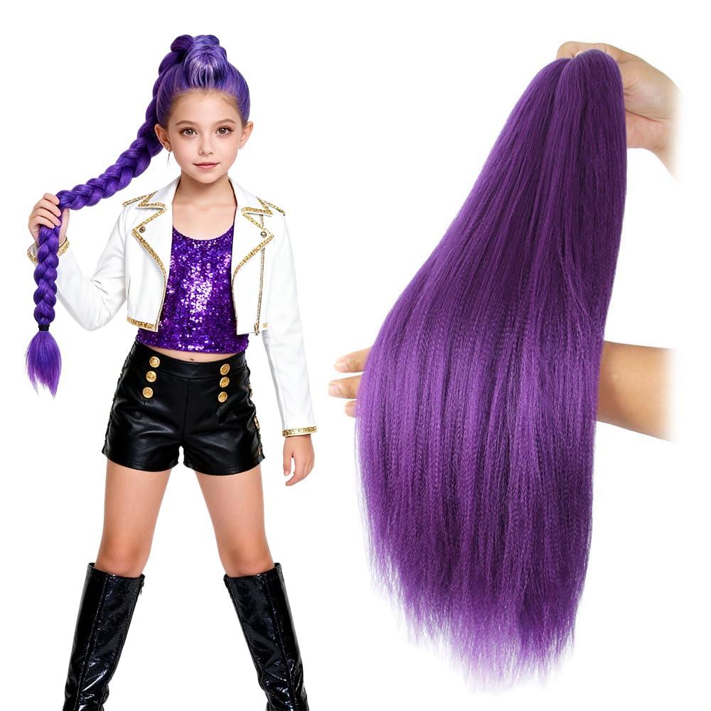 Purple Braiding Hair Extension Synthetic Yaki Pre-stretched Braiding Hair Extensions for Woman Adults 30 Inch Braiding Hair for K-POP Halloween Cosplay (Purple-2pcs 200 Gram 30 inch)