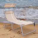 #WEJO 4-in-1 Tanning Chair with Face Hole and Side Table - 5-Position Face Down Folding Chaise Lounge with Canopy Shade & Cup Holder - Portable Heavy Duty Tanning Bed for Beach, Pool, Patio (Khaki)
