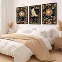 3pcs Celestial Sun and Moon Canvas Wall Art Crescent Moon Tarot Picture Botanical Wildflowers Painting Posters Astrology Gothic Print Aesthetic Artwork for Living Room Bedroom Decor 12x16in canvas (16L" x 12W")