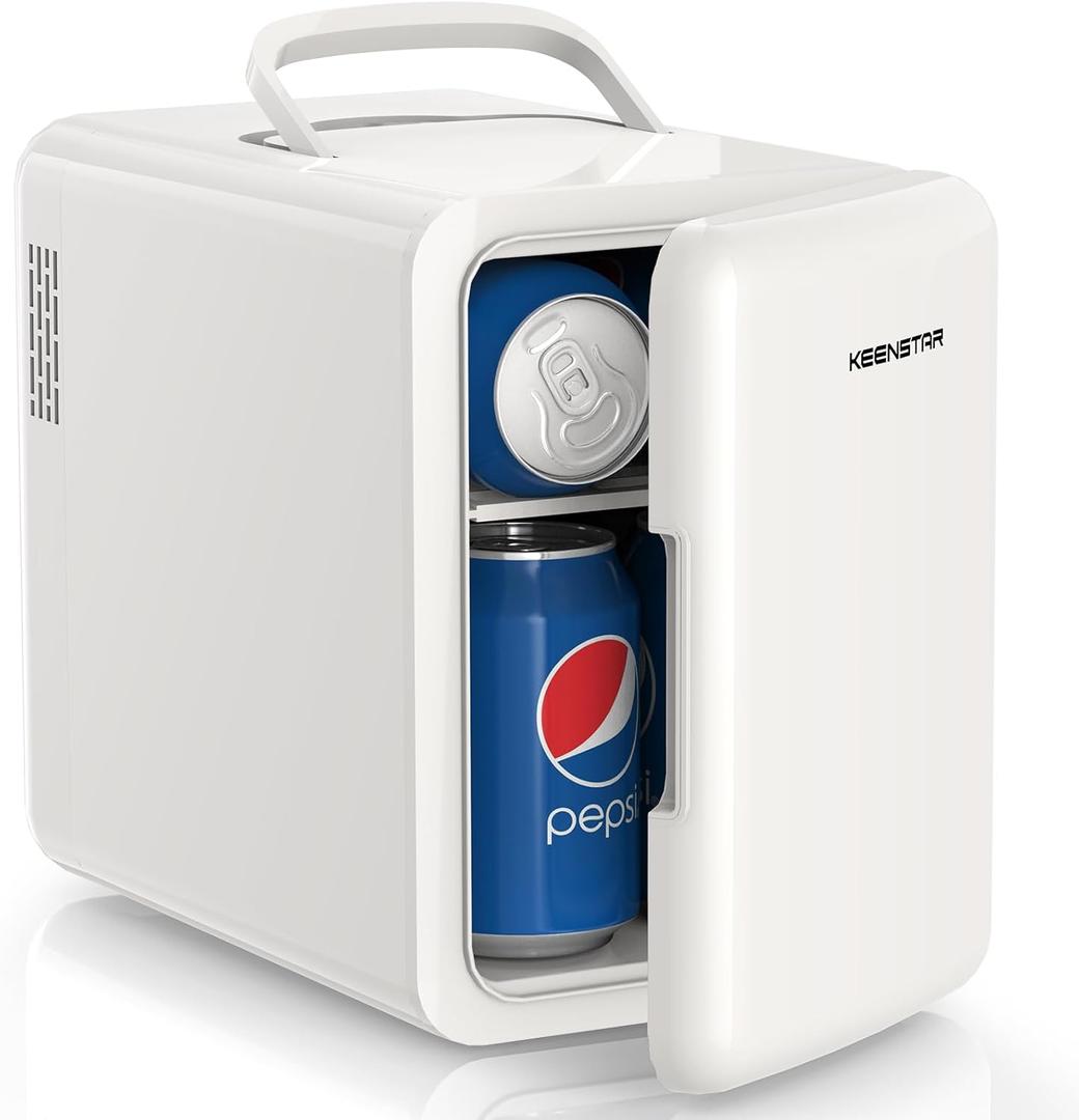 KEENSTAR Mini Fridge, 6 Liter/8 Can Small Fridge, 110V AC/ 12V DC Cooler and Warmer for Bedroom, Cosmetics, Office, Dorm and Car, Portable Personal Refrigerator for Cosmetics, Skincare and Food