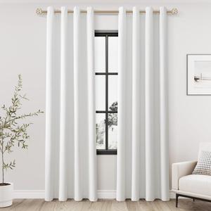 Off White Linen Blackout Curtains 84 Length 2 Panels Set for Living Room Bedroom, 100% Black Out Thermal Insulated Linen Drapes, Room Darkening Grommet Curtains 84 Inches Long, Off White