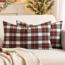 MIULEE Christmas Set of 2 Scottish Tartan Plaid Lumbar Throw Pillow Covers Farmhouse Classic Decorative Outdoor Cushion Cases for Home Decor Sofa Couch 12x20 Inch, Red and White