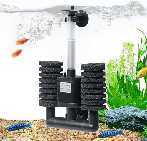 TARARIUM Aquarium Sponge Filter 5-20 Gallon Fish Tank Filter, Electric Power Double Sponge Filter, Quiet Small Low Flow Foam Filter for Fish Tank Betta Shrimp, Intake Dual Sponge Filter Kit w/Pump
