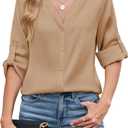 ZAFUL Womens Button Down Shirts 3/4 Long Sleeve Dressy Casual Tops Satin Silk Business Blouses Champagne L (White, L)