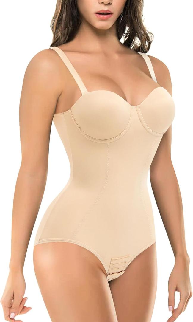 BRABIC Bodysuit Shapewear for Women Tummy Control Dress Backless Bodysuit Tops Body Shaper with Built-in Bra (Small, Beige)