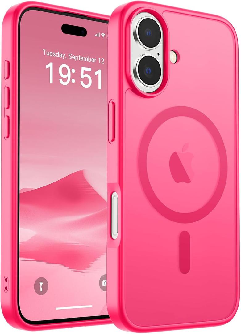 SUPFINE Magnetic for iPhone 17 Case (Compatible with MagSafe)(Military Grade Drop Protection) Translucent Matte Shockproof with Anti-Fingerprint Phone Cover 2025,Hot Pink