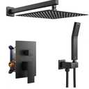 Sarlai Black Shower Faucet Set, Rainfall Shower System with Rain Shower Head and Handle Set, Modern Shower Fixtures, 10 Inch Shower Head with Handheld Combo,Shower Valve Included, Matte Black