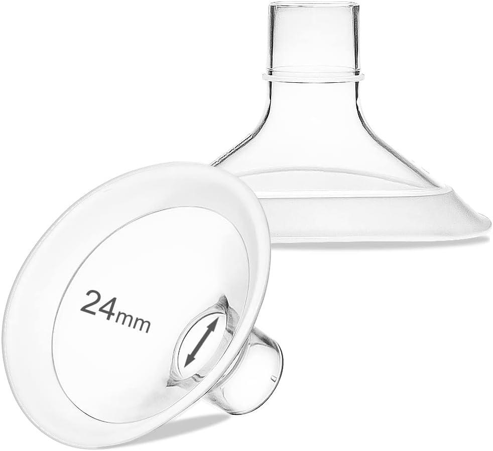 PumpMom-us 24mm Oval Flange Breast Shields Compatible with Medela Breast Pump Parts, Replace Flange for Pump in Style Parts Symphony Parts Swing Maxi Harmony and Personalfit Flex (2 Count (Pack of 1))