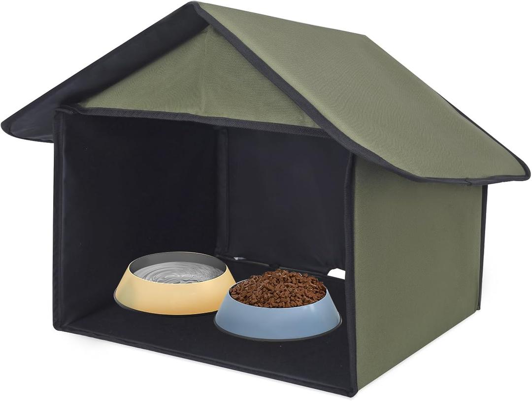 Outdoor Cat Feeding Station, Stray Cat Shelter, Cat Shelter Outdoor for Food and Wate, Waterproof Pet Shelter for Cats Birds, Rabbits and Small Dog (17 in, Green)