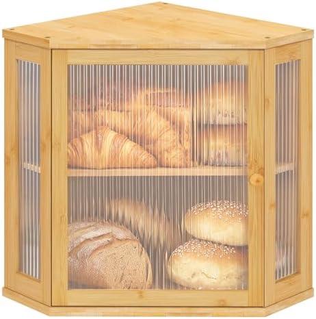Nykgola Corner Bread Box for Kitchen Countertop Two-Tier Large Capacity Bread Boxes Storage Container with Adjustable Height Countertop Bread Storage Bin