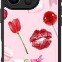 FUNMIKO for iPhone 16 Pro Max Case Wireless Charging & Military-Grade Protection - Trendy Floral Design for Women Girls, Matte Non-Slip Phone Cover with Shockproof Corners - Romantic Red Elements