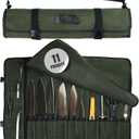 Asaya Waxed Canvas Chef Knife Roll Bag with 10 Slots and a Zipper Pocket - Professional Chef Knife Bag & Storage Case, with Shoulder Strap - Knives Not Included (Forest Green)