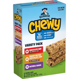 Quaker Chewy Granola Bars, 3 Flavor Variety Pack,58 Count (Pack of 1) (EXP 01/26/26)