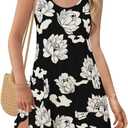 Wenrine Womens Summer Dresses Casual Floral V Neck Sleeveless Loose Boho Beach Tank Dress Sundress with Pockets (Medium, Black)