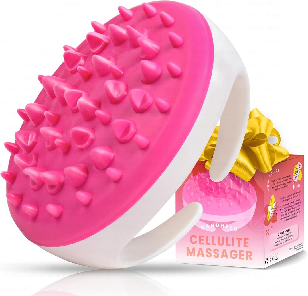Scala Silicone Anti Cellulite Massager, Body Shower Scrubber, Cellulite Remover - Improve Circulation, Distribute Fat Deposits, Body Massager, Exfoliator, Fat Roller Use with Creams and Oils - Pink, 2 Pack