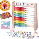 Wooden Abacus for Kids Math Manipulatives Learning Clock for 5+ Year Old Boys Girls 1st 2nd Grade Math Counters 100 Counting Sticks Montessori Preschool Educational Math Toys Homeschool Supplies
