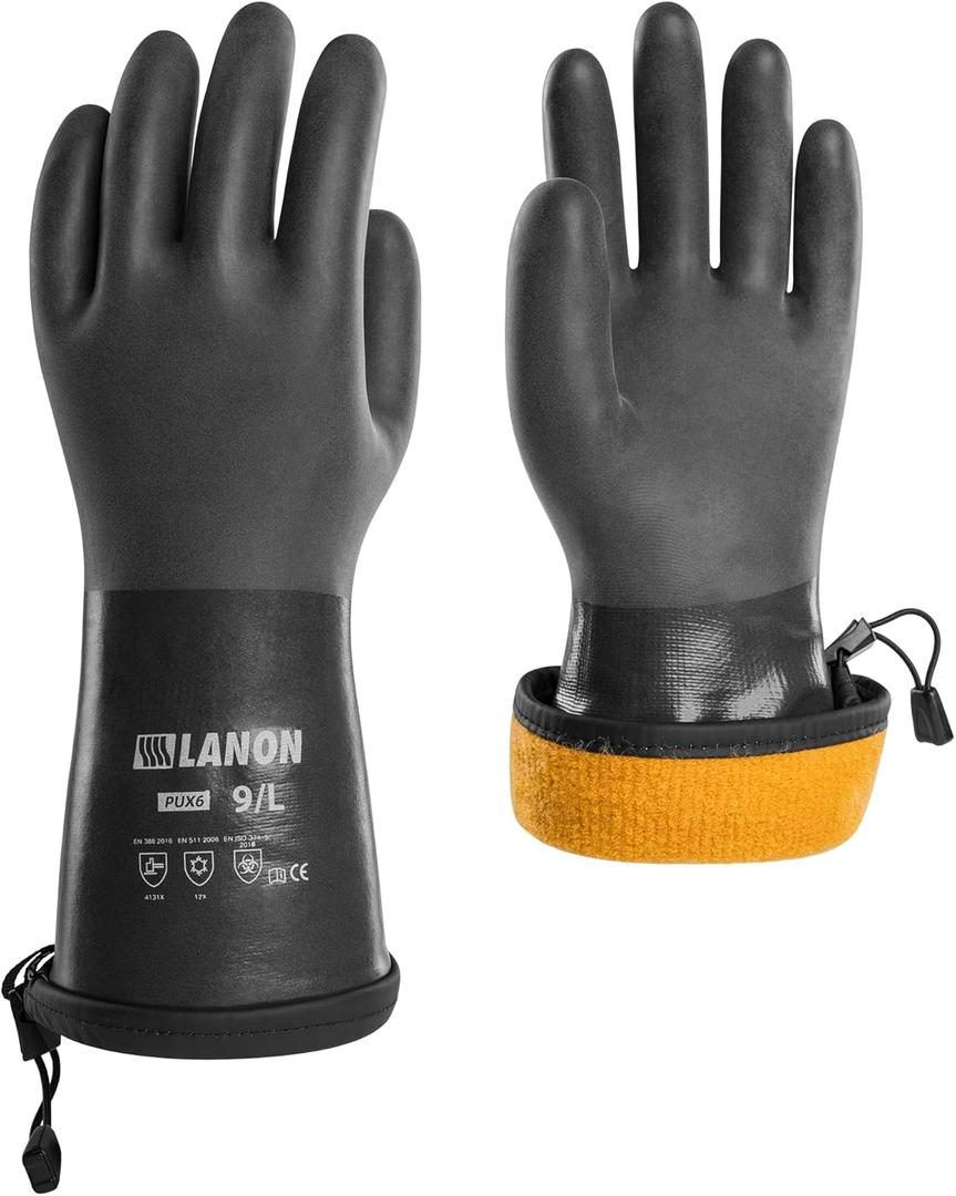 LANON Waterproof Winter Work Gloves, Moisture-permeable PU CoatedWarm Gloves for Freezer & Outdoor Work, Chemical & Oil Resistant, Non-Slip, XL