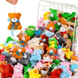 Mini Stuffed Animal Bulk Small Plush Toys Miniature Keychain Set for Birthday, Animal Theme Party Favors, Goodie Bag Fillers, Classroom Carnival Prizes