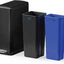 Home Zone Living 13 Gallon Slim Kitchen Trash Can with Dual Compartments for Recycling, Stainless Steel, Black, 50 Liters Total