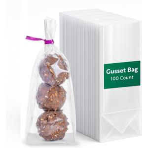 Restaurantware Bag Tek 2 x 1.5 x 5 Inch Retail Bags 100 Durable Candy Bags - Gusset Sleeved Disposable Clear BOPP Gusset Bags Flat-Bottomed For Restaurants Cafes And Delis