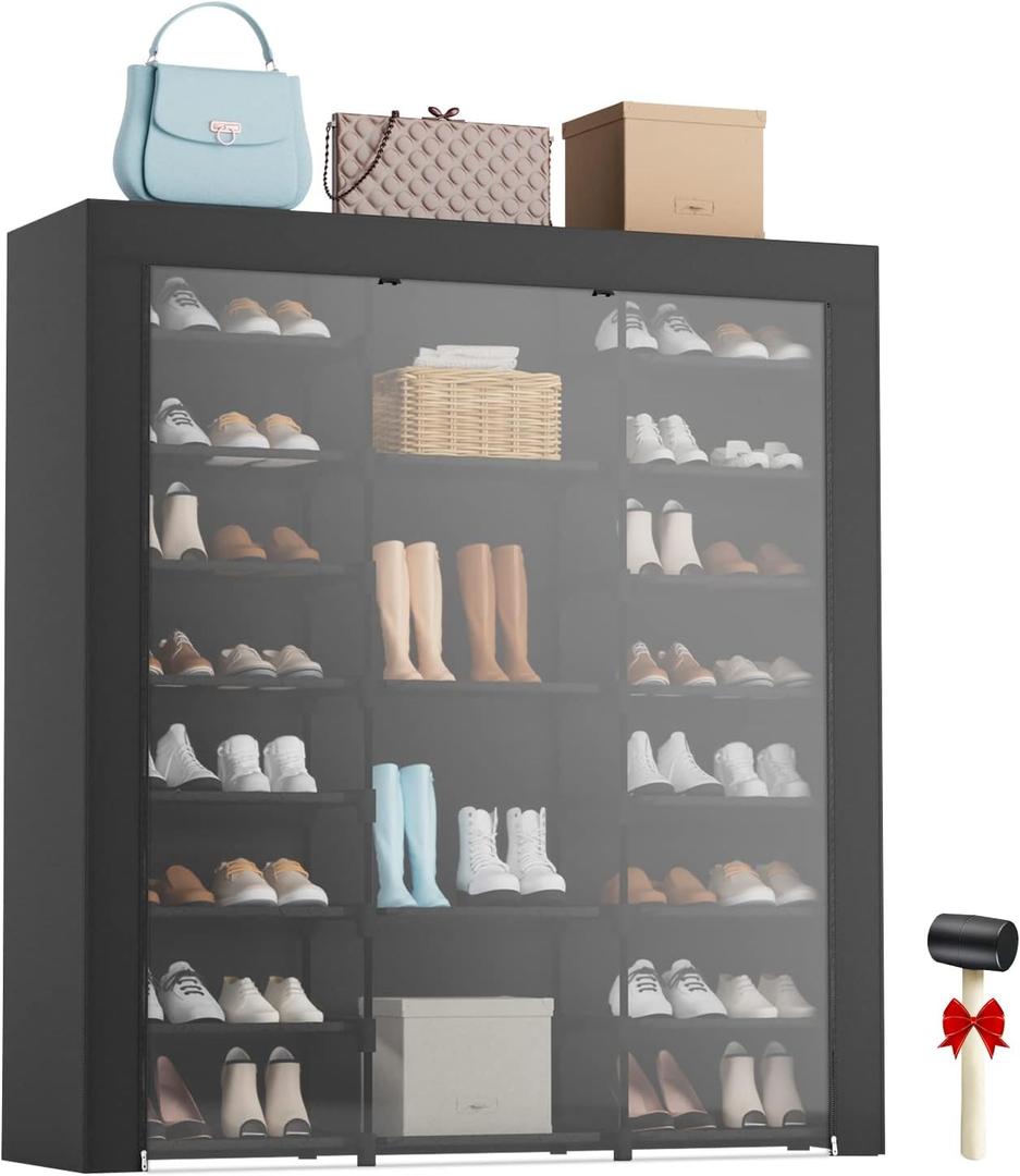 9-Tier Large Tall Shoe Rack with Covers 40-46 Pairs, Sneaker Rack Organizer Shoes Cabinet Closed Shelves Shoe Stand Holder for Garage Bedroom,Zapateras Organizer for Shoes 50 Pares, 9 Tier-3 Row