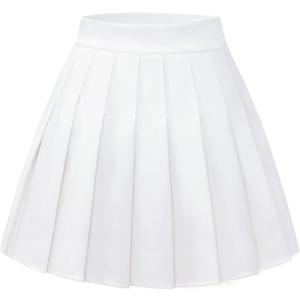 FindDress Pleated Skirts for Women Mini Tennis Skirt High Waist Skater Skirts Cheerleader Versatile Casual Skirt Stretchy Elastic Waist White XXL