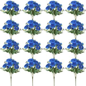 16 Pack Royal Blue Peonies Artificial Flowers,Fake Silk Hydrangea Bouquet for Bridal Wedding Home Table Decor Reusable Dining Opening Ceremony Birthday Arrangement Faux Floral