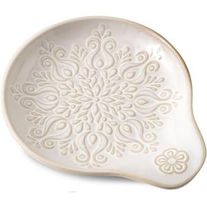 Farmhouse Ceramic Spoon Rests Holder for Kitchen Counter Stove Top (White-A3)