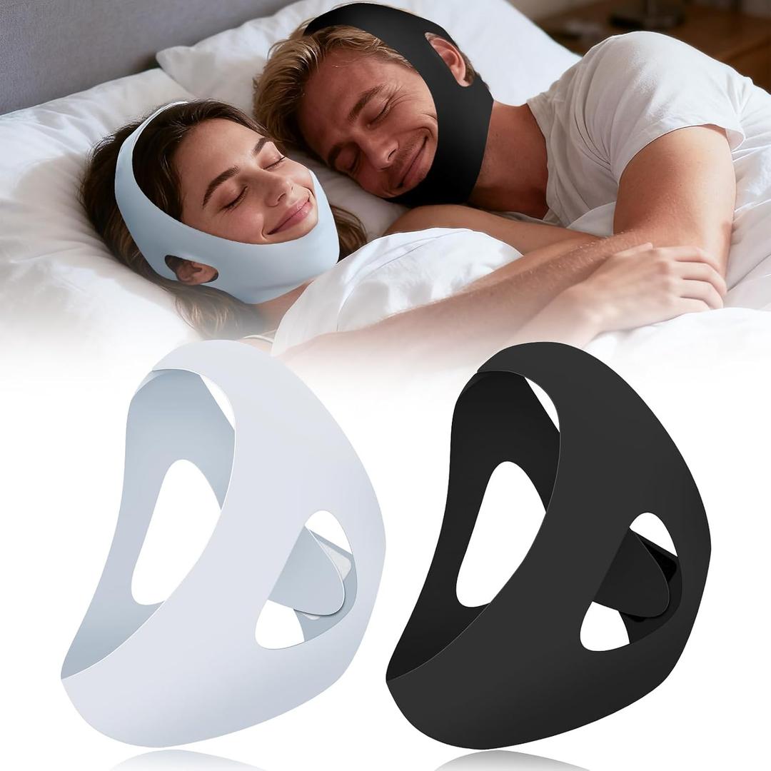 Chin Strap for Snoring (2-Pack), Anti Snoring Chin Straps for Men & Women, Adjustable Anti Snore Chin Strap to Keep Mouth Closed, Mouth Breathing Prevention, Effective Snoring Solution for Sleeping