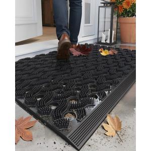 Color&Geometry Super Heavyweight TPE Stormproof Welcome Mat Outdoor, Eco-Friendly Materials Odor-Free Door Mat with Connectors & Non-Slip, All Weather Outside Entrance Barefoot Friendly, 24"x36" Black